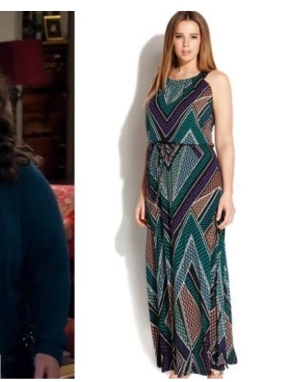 Calvin Klein Teal & Navy Scarf Print Sleeveless Maxi Dress